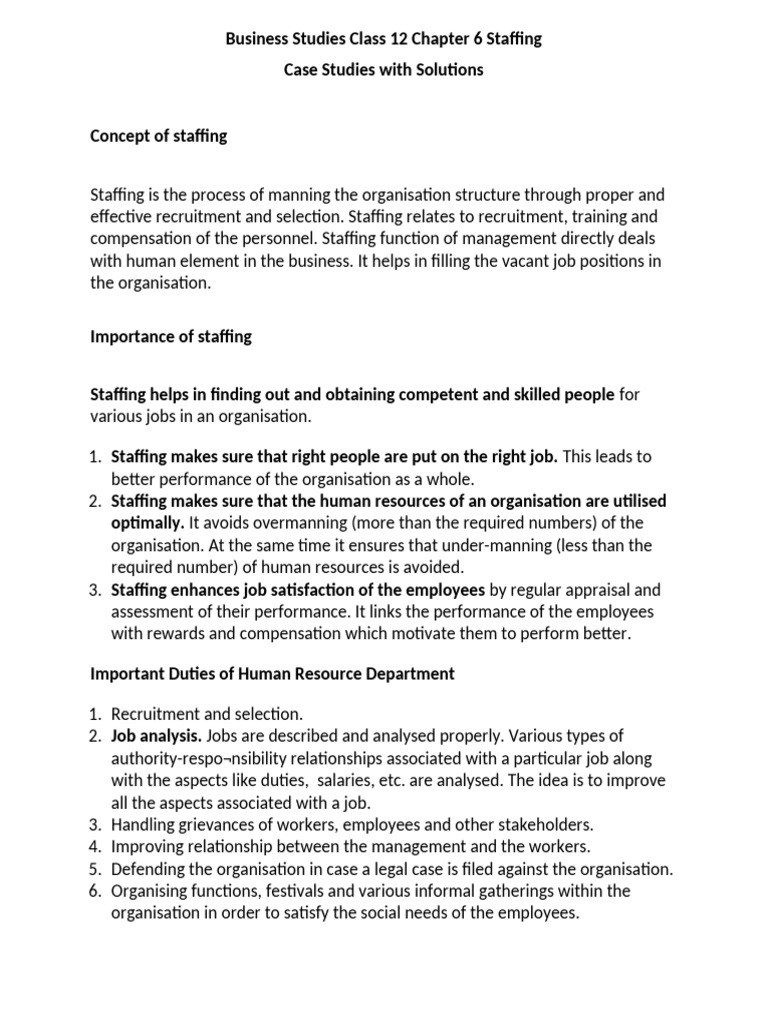 Staffing in Business Studies: Key Concepts | PDF | Recruitment | Employment