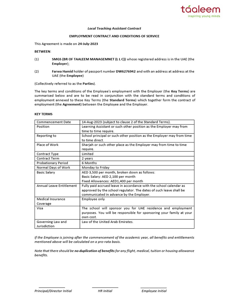 Local Teaching Assistant Employment Contract | PDF | Employment | Insurance