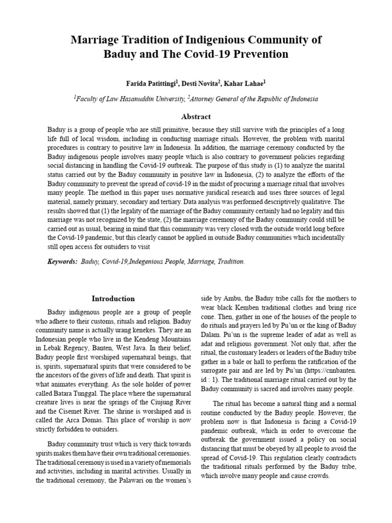 Baduy Marriage Traditions and Covid-19 | PDF | Marriage | Social ...