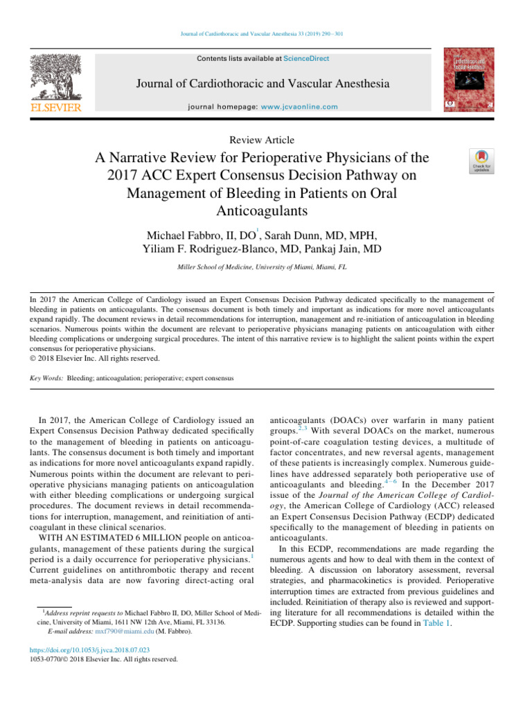 A Narrative Review For Perioperative Physicians of | PDF | Bleeding ...