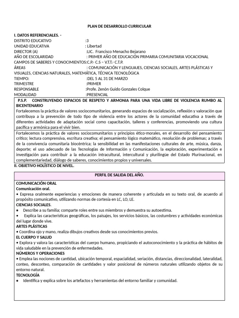 Plan de Desarrollo Curricular 2025 | PDF | Comunicación | Escritura
