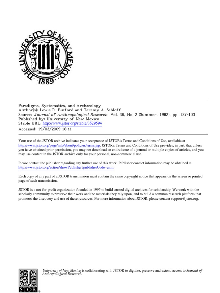 Binford & Sabloff 1982 ParadigmsSystematicsAndArchaeology PDF