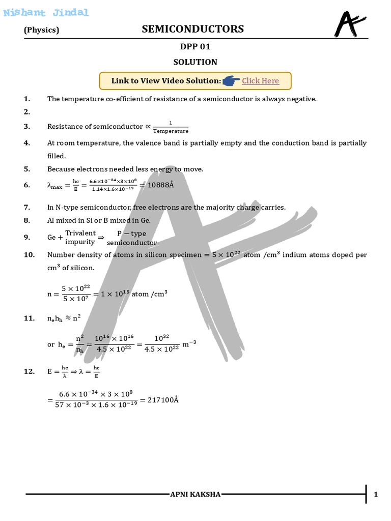 DPP - 01 (Video Solution) - Semiconductors NJ - 247 | PDF