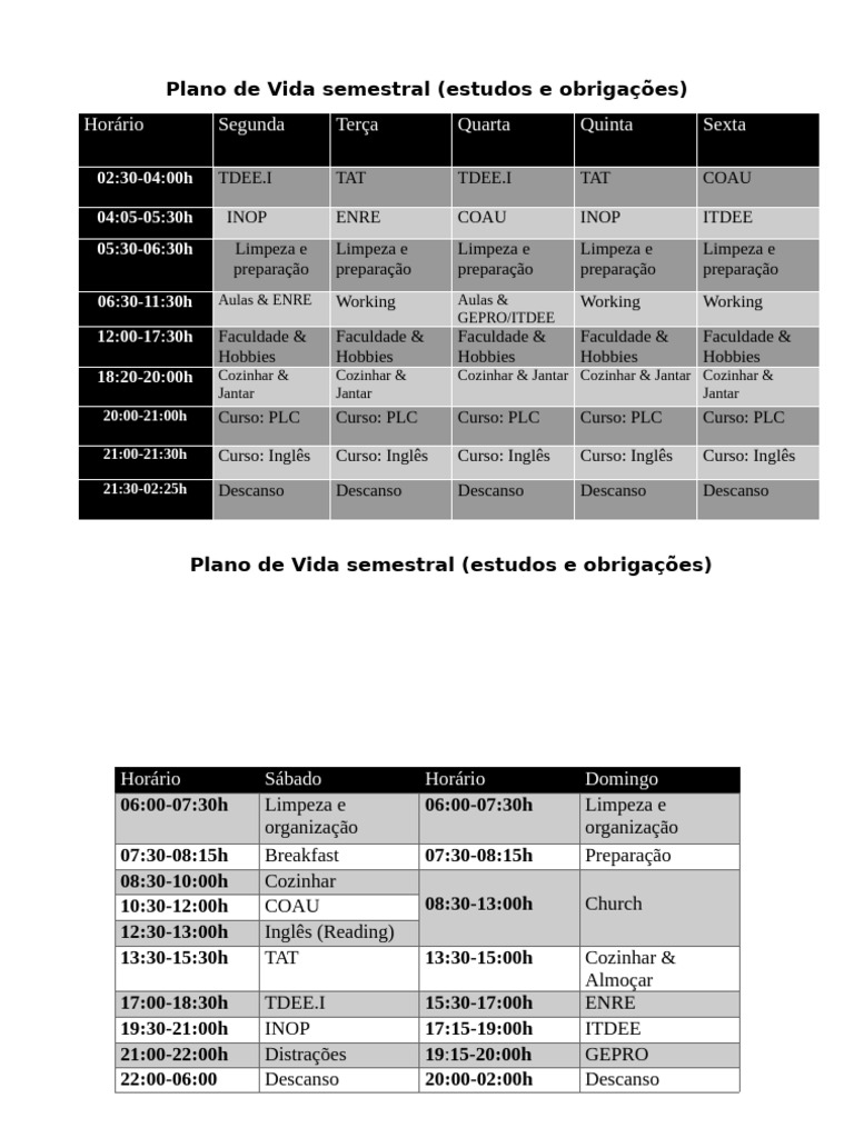 Plano Semestral de Estudos e Rotina | PDF