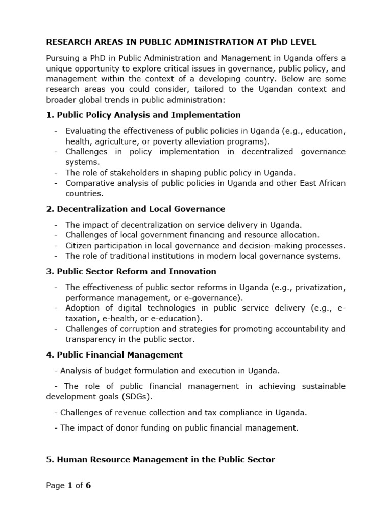 PhD Research Areas in Public Administration | PDF | Governance | Uganda