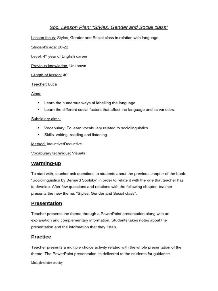 Sociolinguistics Lesson Plan | PDF | Sociolinguistics | Learning