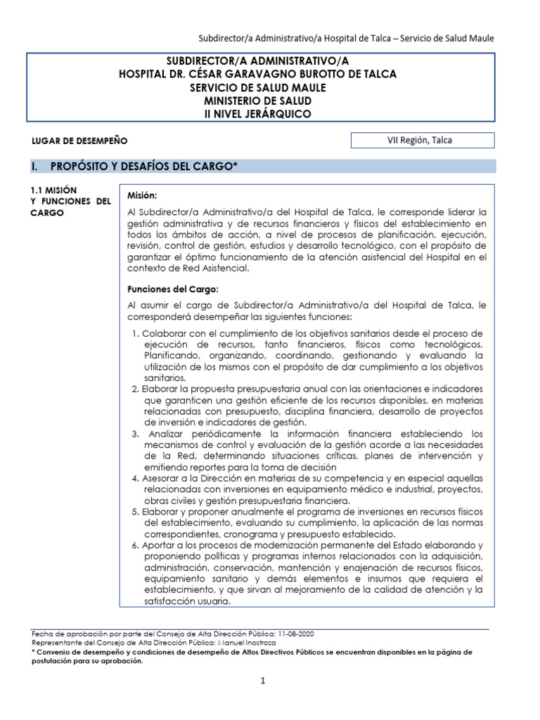 Subdirector Administrativo Hospital Talca | PDF | Hospital | Presupuesto