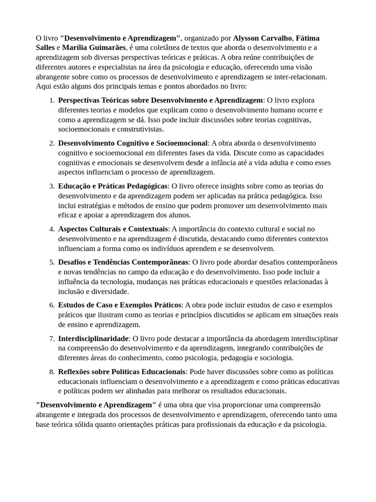 Desenvolvimento e Aprendizagem na Educação | PDF | Pedagogia | Aprendizado