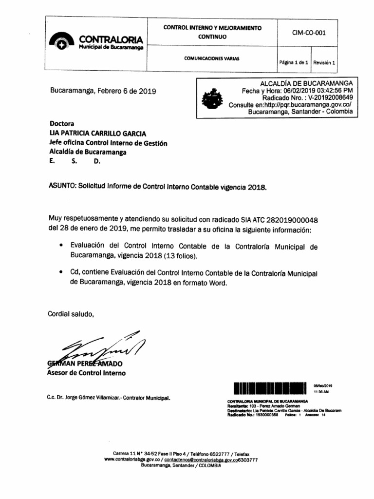 Informe Control Interno Contable 2018 | PDF | Contabilidad | normas ...