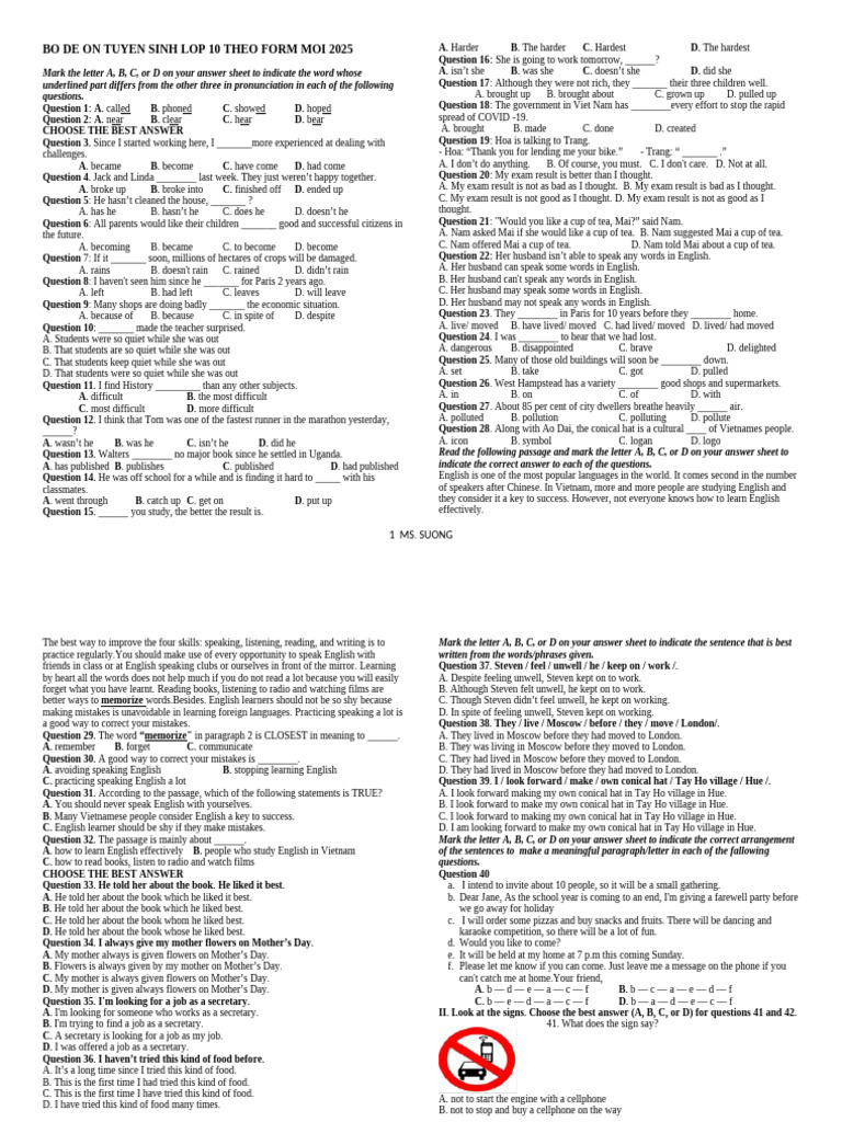 Bo de on Lop 10 Form Moi 2025 | PDF | Car | Obesity