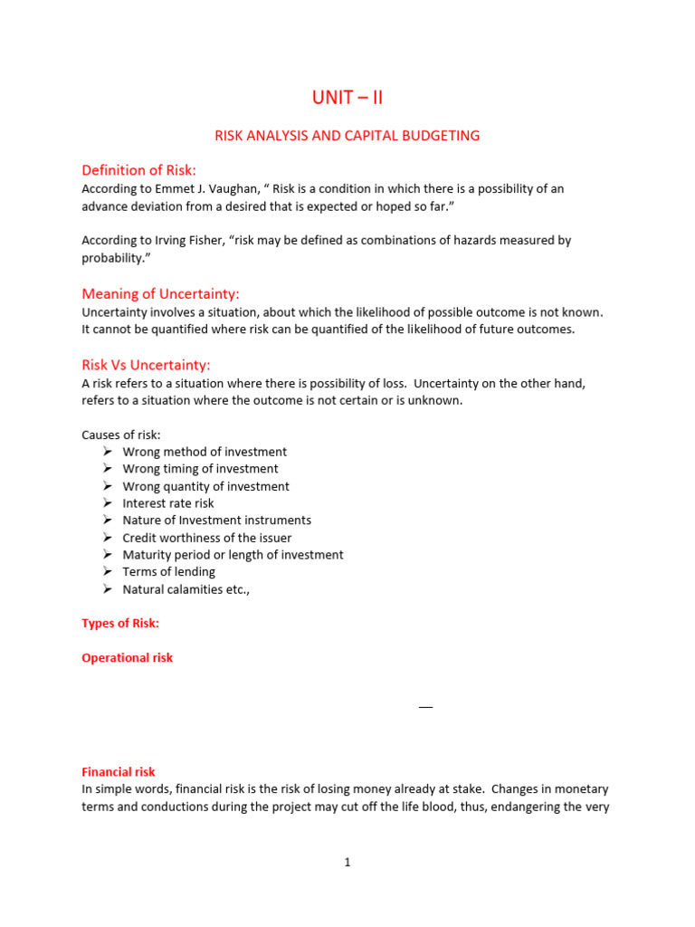 Risk Analysis in Capital Budgeting | PDF | Net Present Value | Risk