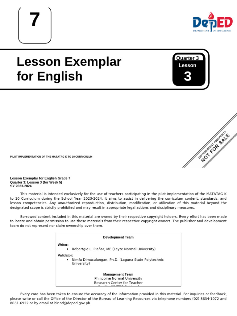 LE - Q3 - English 7 - Lesson 3 - Week 5 | PDF | Propaganda | Learning