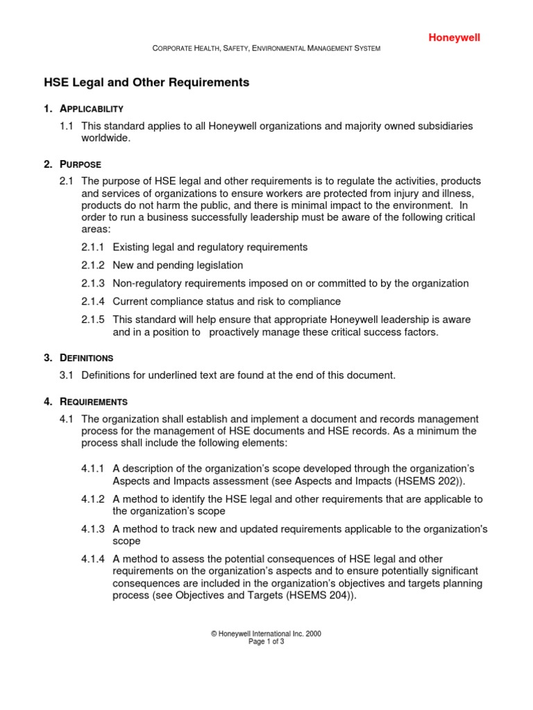 Corporate HSE Legal_other_Requirements Honeywell Regulatory