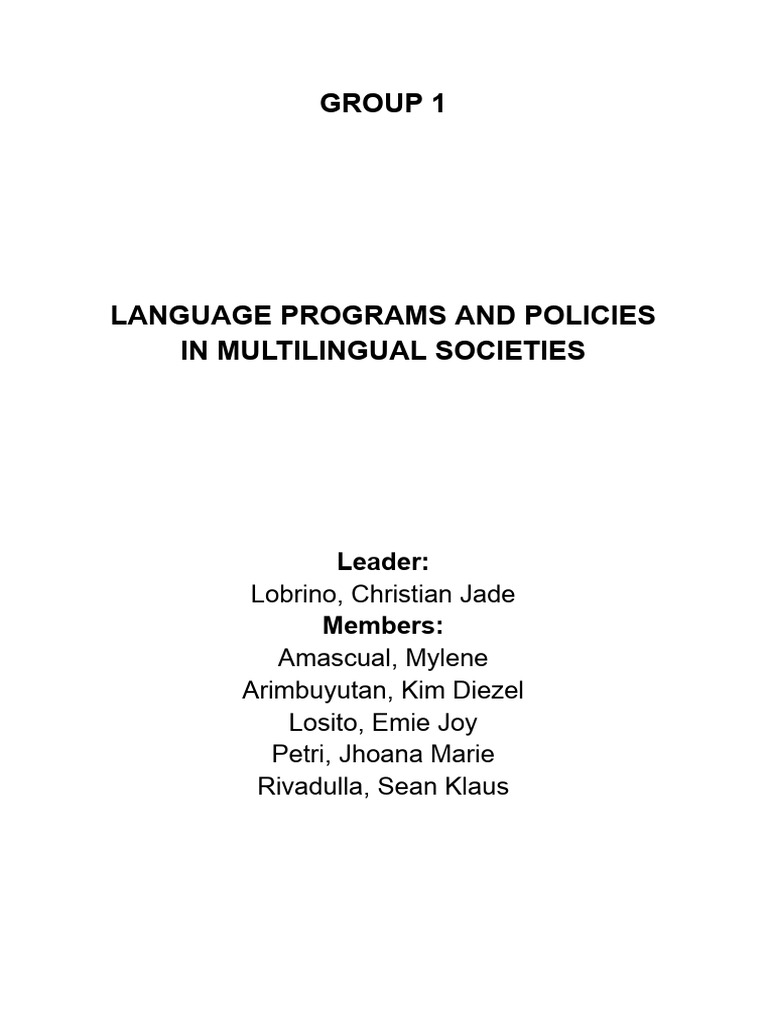 Language Policies in Multilingual Societies | PDF | Multilingualism ...
