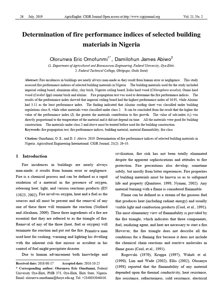 Fire Performance Indices of Building Materials | PDF | Fires | Fuels