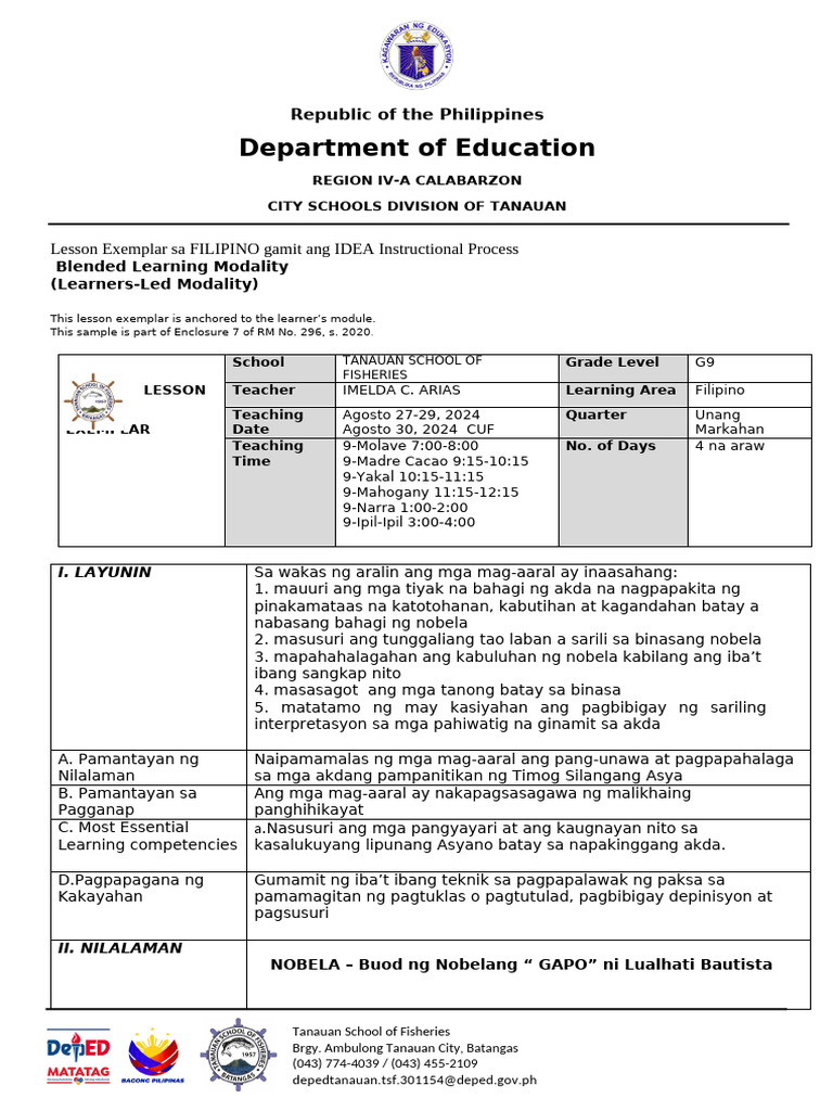 WEEK 4 Lesson Plan Aug 27-29, 2024 | PDF