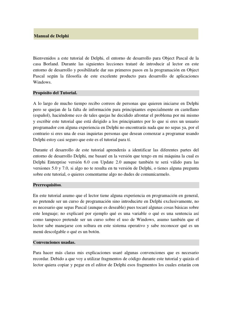 Tutorial de Delphi para Principiantes | PDF | Entorno de desarrollo ...