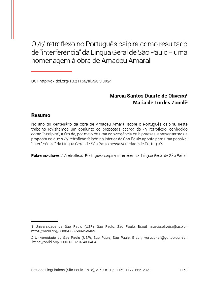 O /R/ Retroflexo No Português Caipira Como Resultado de 
