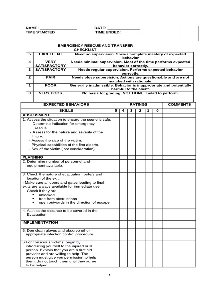 Emergency Rescue Transfer Checklist | PDF | First Aid | Emergency