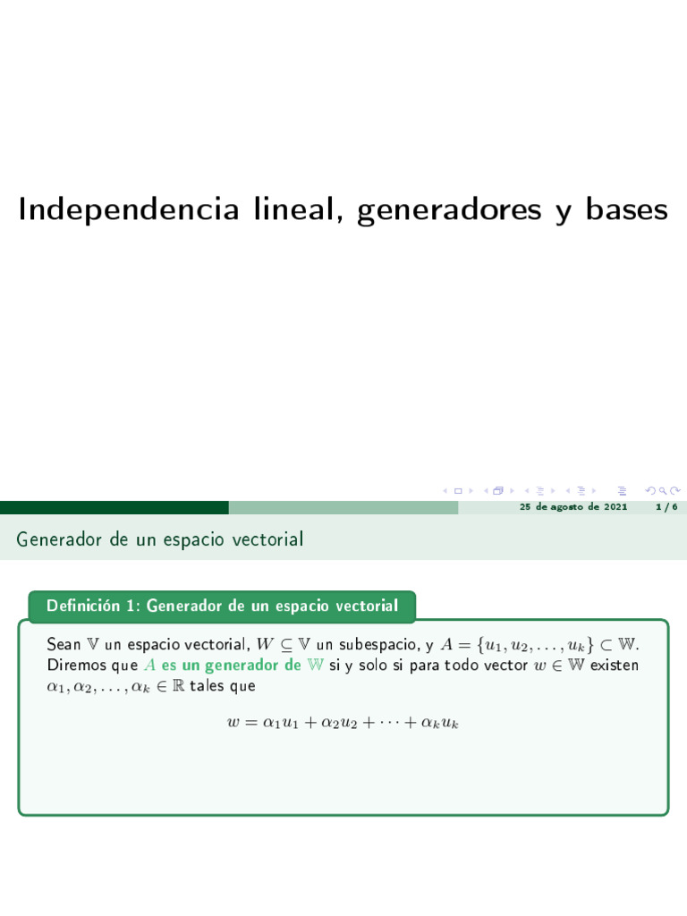 Generadores y bases en espacios vectoriales | PDF | Base (álgebra ...