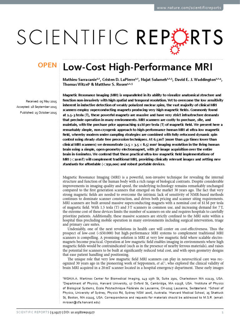 LowCostHighPerformanceMRI MattRosen NatureScieRep2015 | PDF | Magnetic ...
