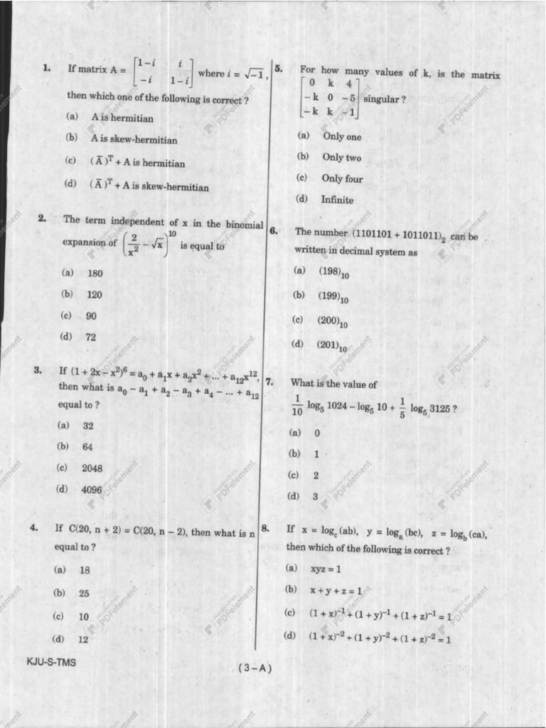 QP-NDA-I - II-20-Math - With Watermark | PDF