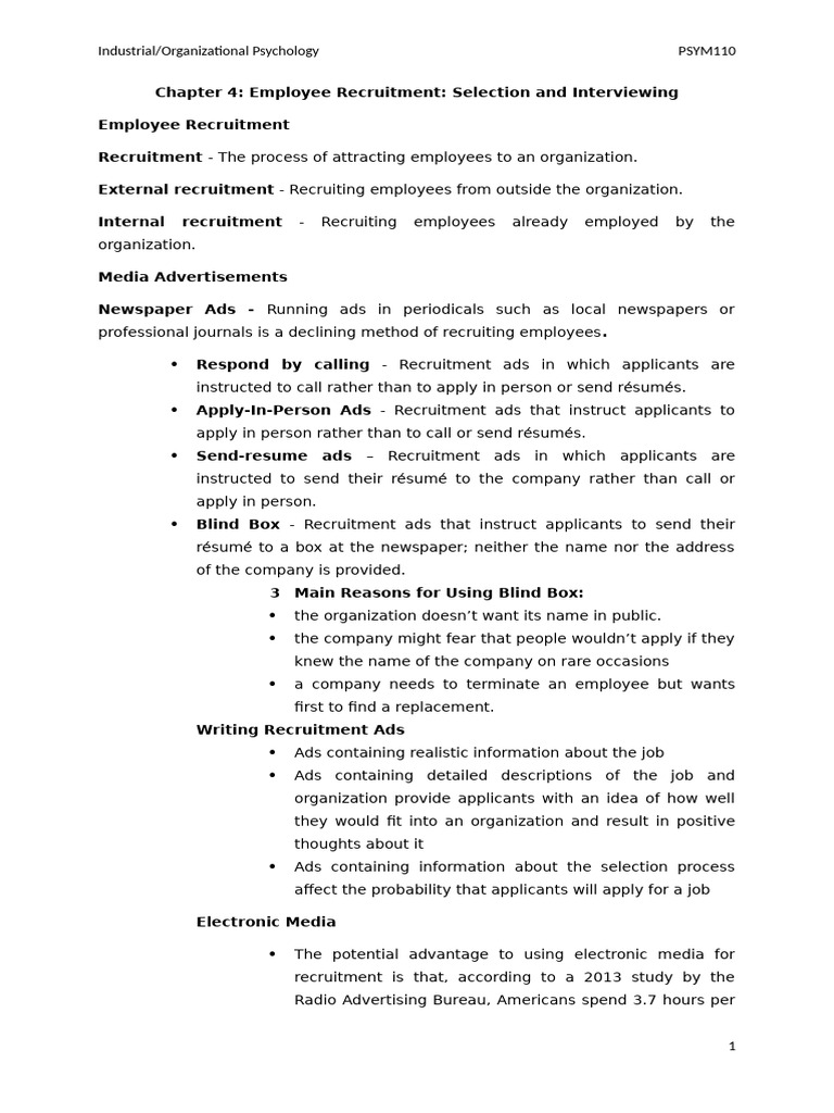 Notes - Recruitment & Selection | PDF | Recruitment | Interview