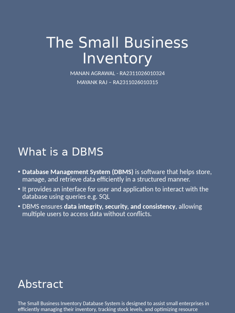 Small Business Inventory DBMS Guide | PDF | Databases | Inventory