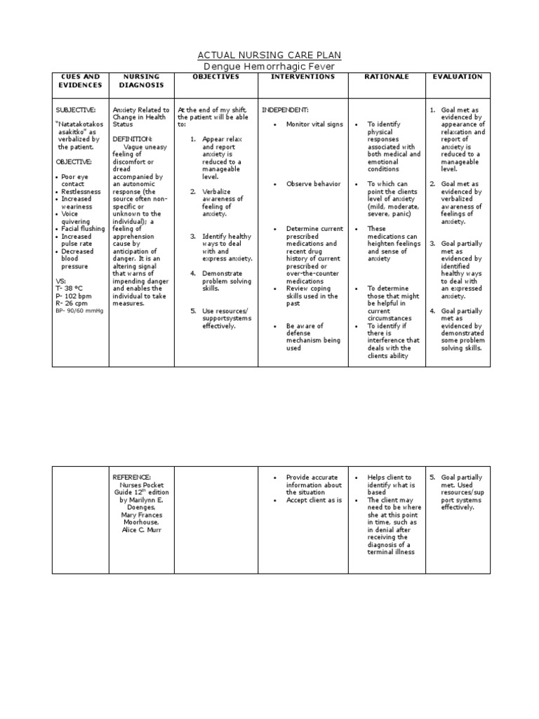 NCP for Dengue Hemorrhagic Fever Bleeding Anxiety