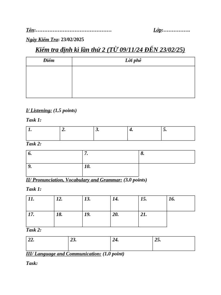 ANSWER SHEET CỦA LẦN 2 | PDF