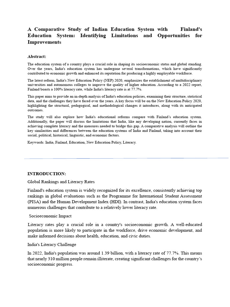 Comparative Analysis of Education Systems | PDF | Literacy | Teachers