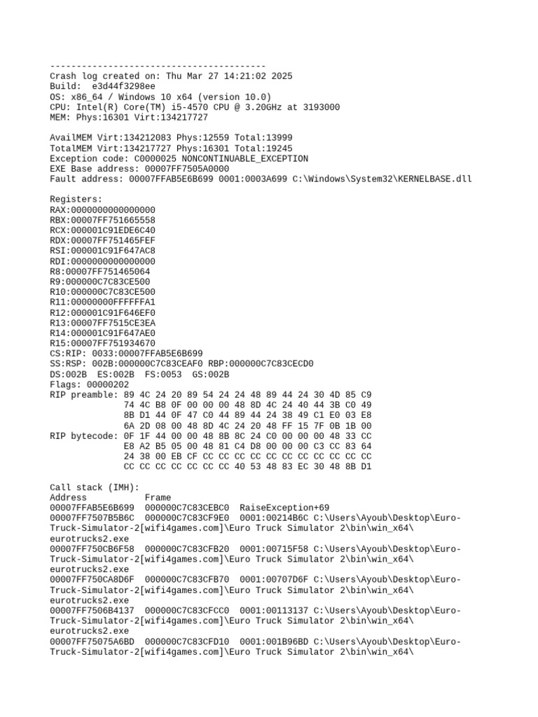 Euro Truck Simulator 2 Crash Log | PDF | Computer Architecture | Ibm Pc ...