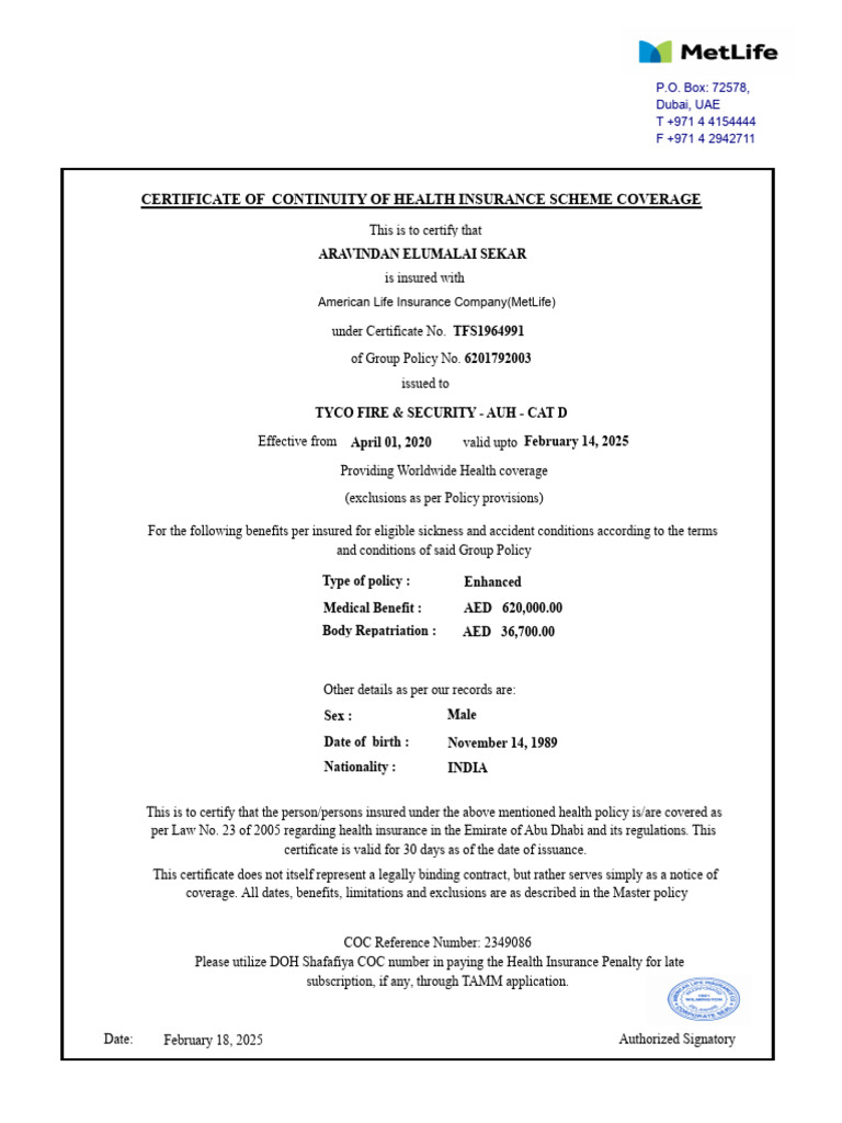 CN TFS1964991 - Coc | PDF | Insurance | Financial Services