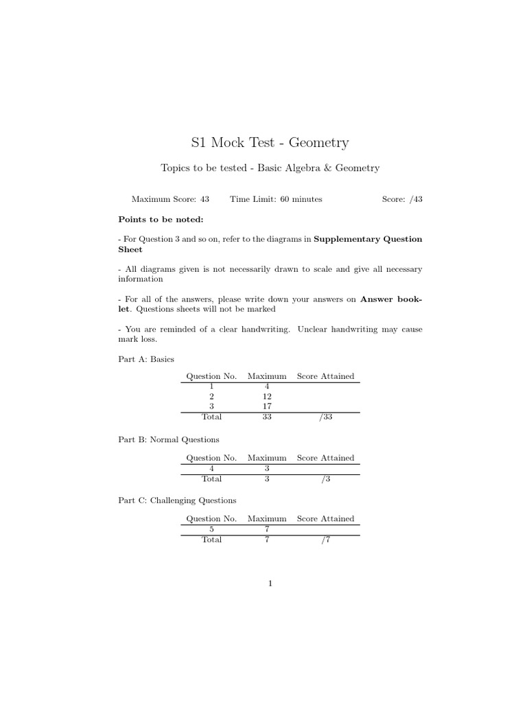 Geometry Mock Test Overview | PDF | Geometry | Elementary Mathematics