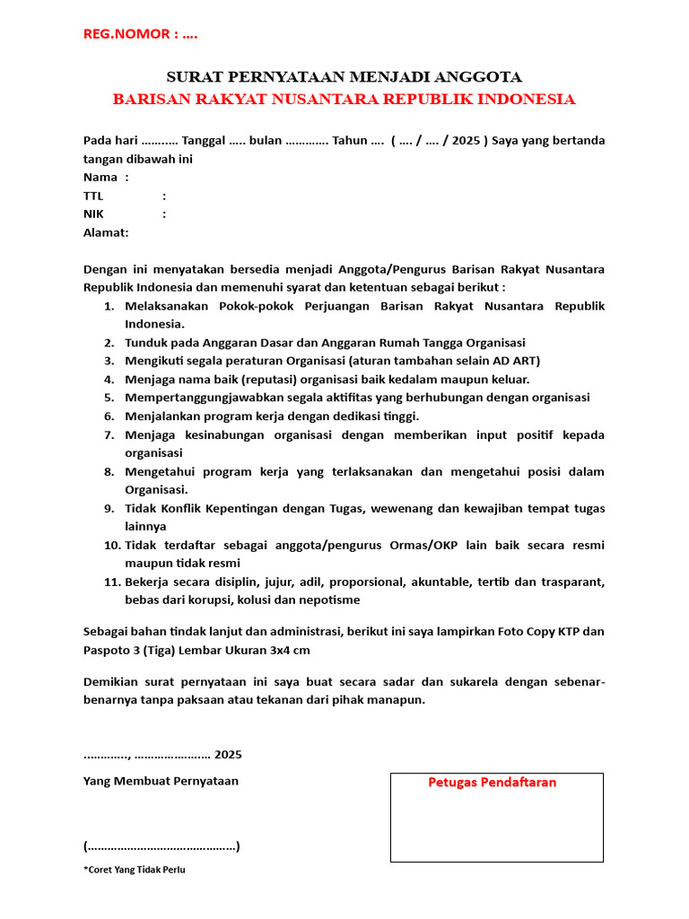 Surat Pernyataan Anggota Barisan Rakyat | PDF