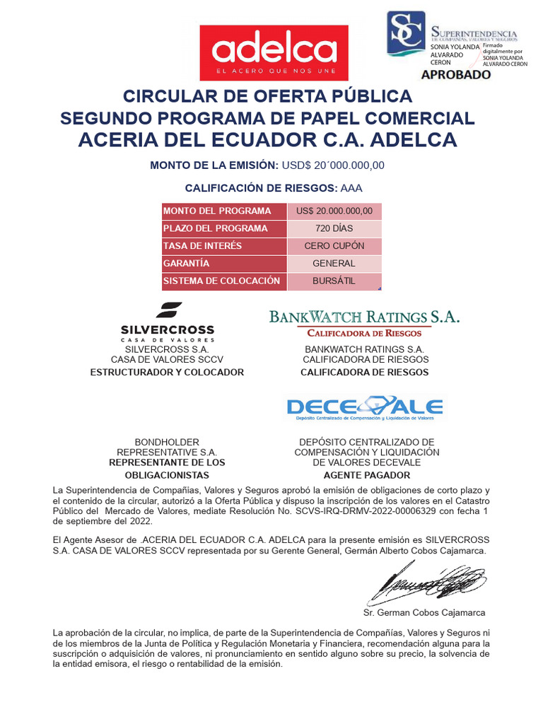 Adelca PC 2022 | PDF | Deuda | Bolsa de Valores