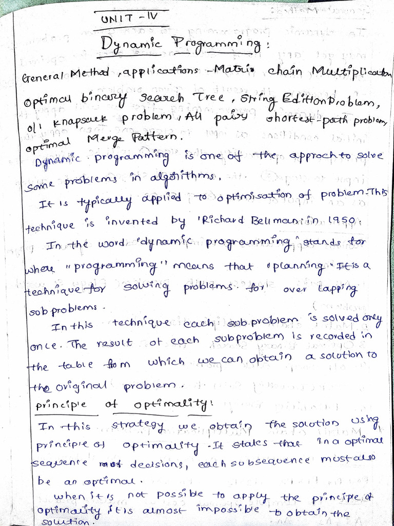 DAA Unit 4: Dynamic Programming Techniques | PDF