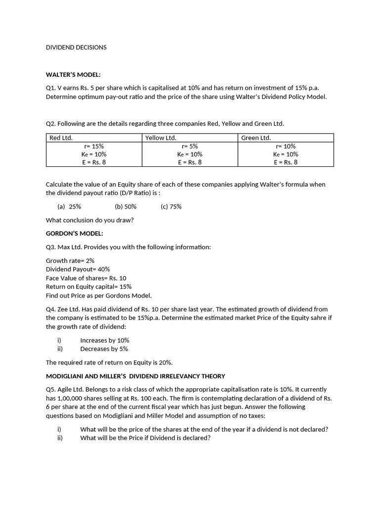 Dividend Decisions Pdf