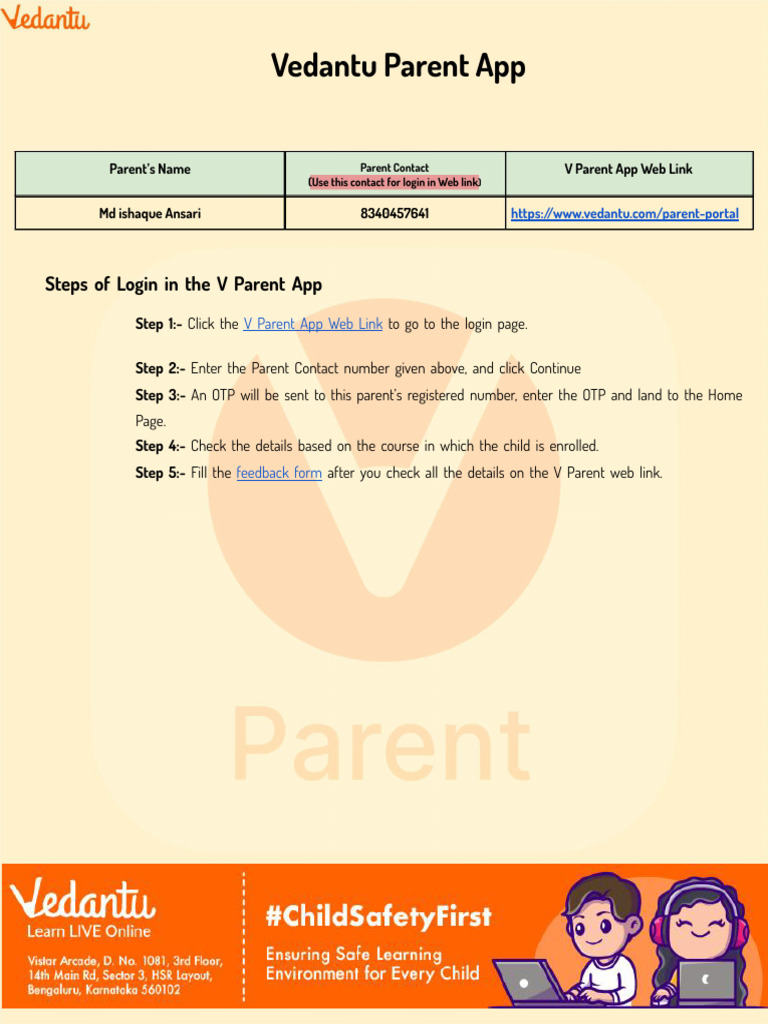 Vedantu Parent App Login Guide PDF