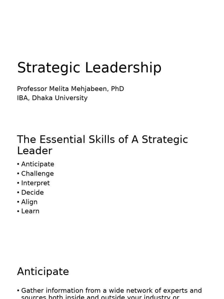 Essential Skills for Strategic Leaders | PDF