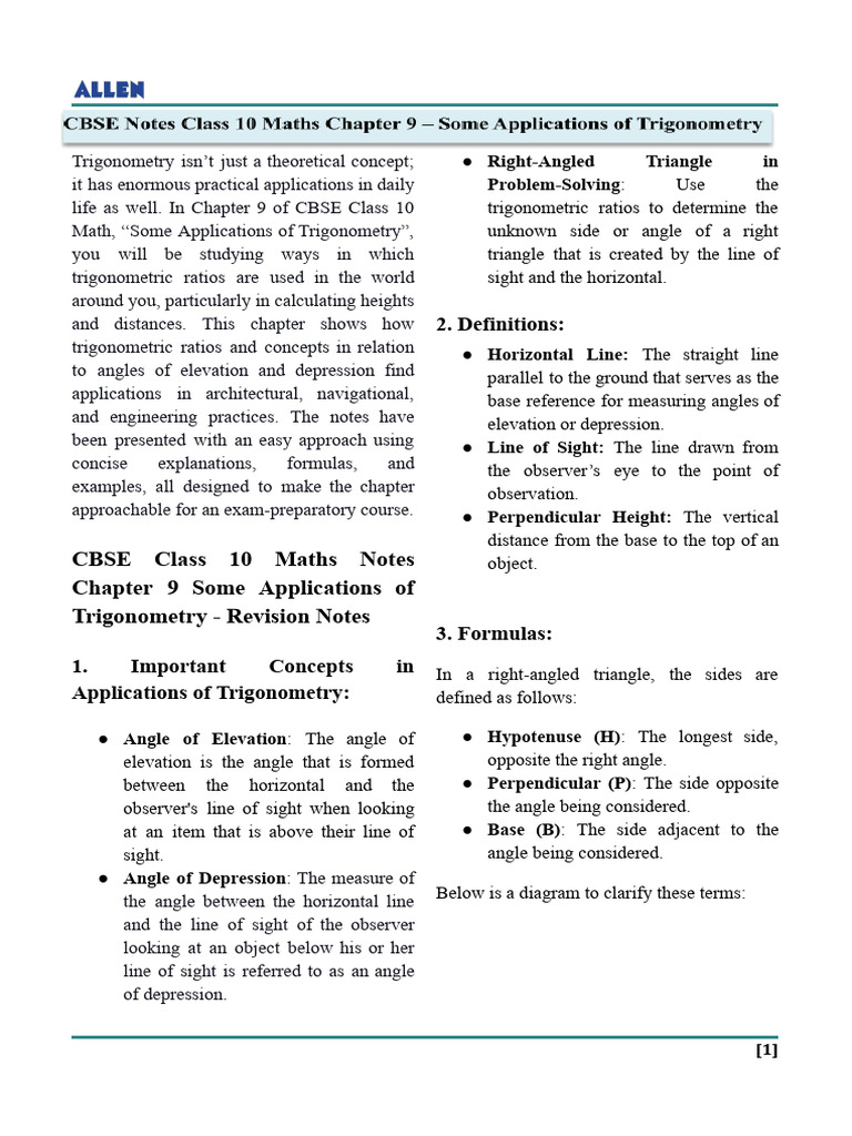 CBSE+Notes+Class+10+Maths+Chapter+9+%E2%80%93+Some+Applications+of ...