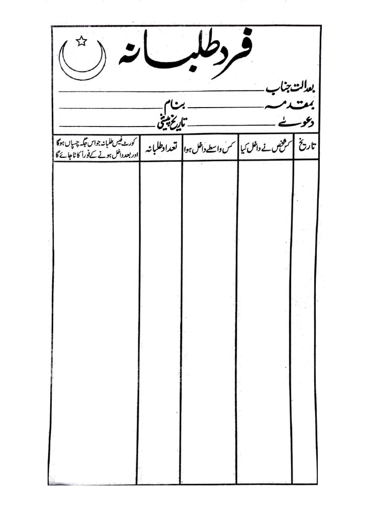 Fard Talbana Form فرد طلبانہ فارم | PDF