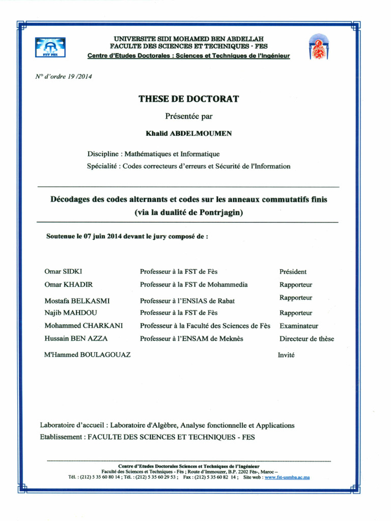 Decodages Des Codes Alternants - Abdelmoumen Khalid - 430 | PDF