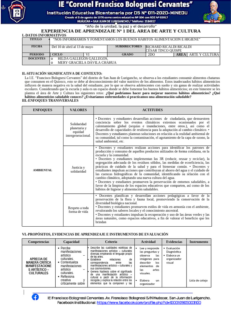 EDA 01 - AyC-2DO - 2023 | PDF | Enseñando | Aprendizaje