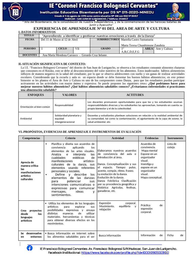 Eda 01 Ayc 1ro Ie FBC 2024 | PDF | Bailes | Aprendizaje