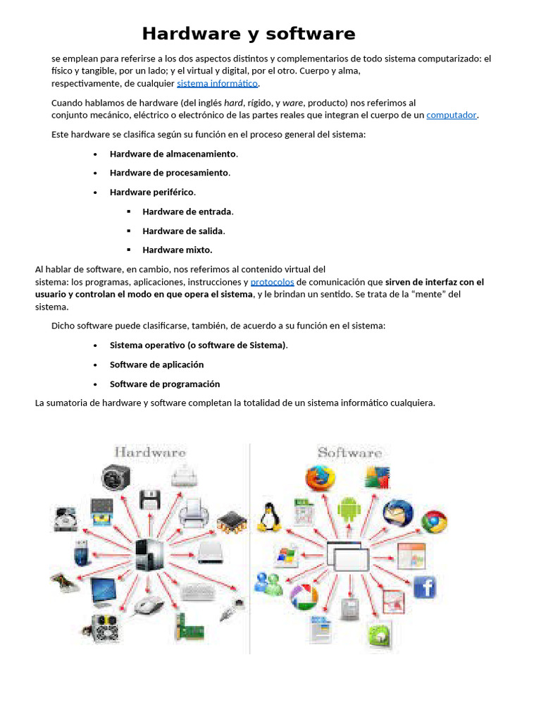 Hardware y software en sistemas informáticos | PDF
