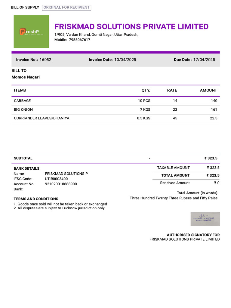 Sales Invoice Momos Nagari | PDF