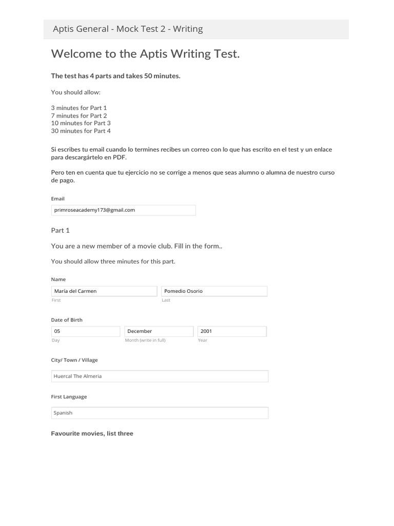 Aptis Writing Mock Test Overview | PDF
