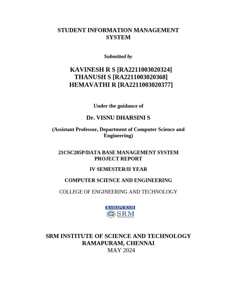 Student Information Management System | PDF | Databases | Sql