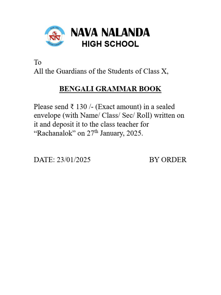 Notice Regarding Bengali Grammar Book Class X Pdf